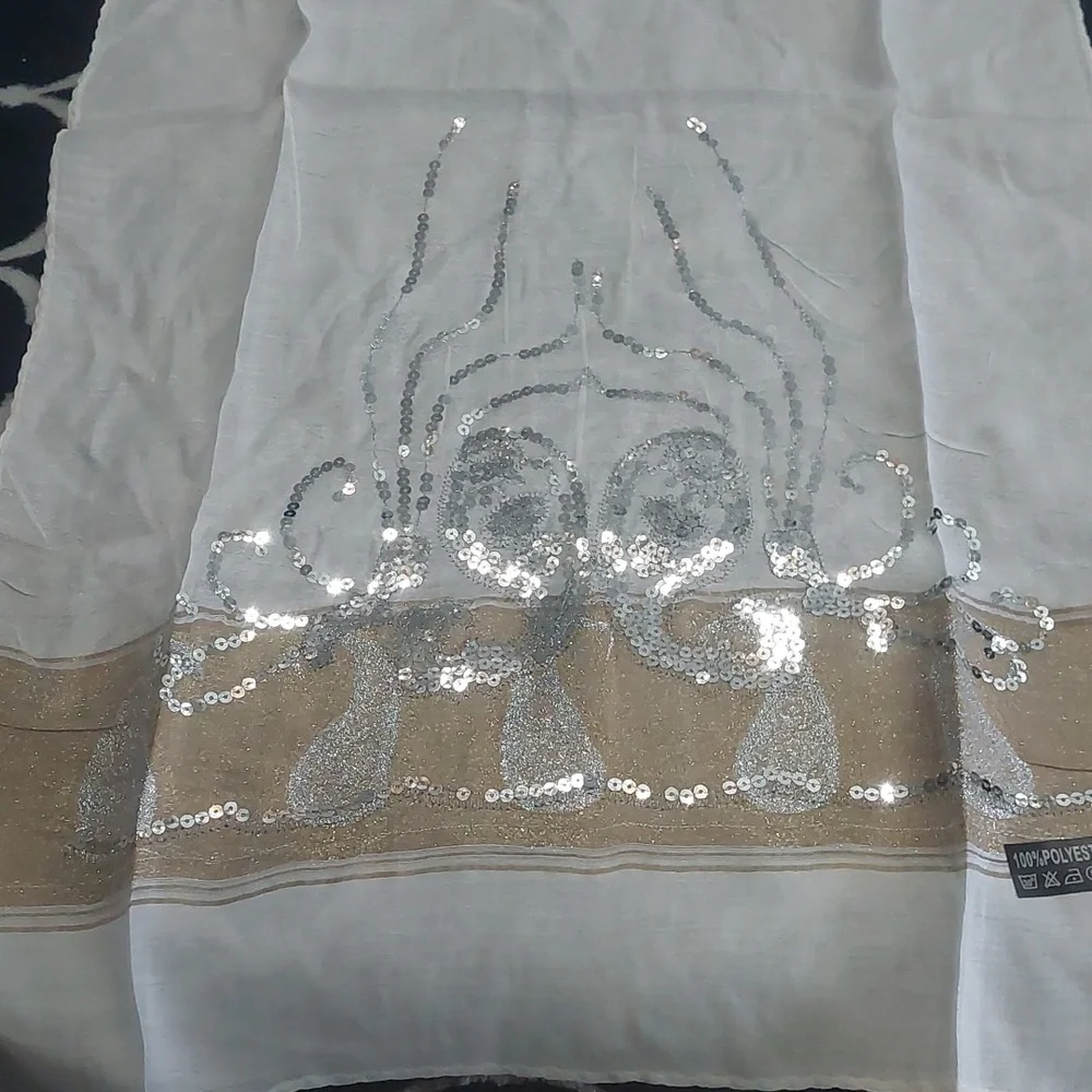 shein White‎ and Gold Sequin Scarf